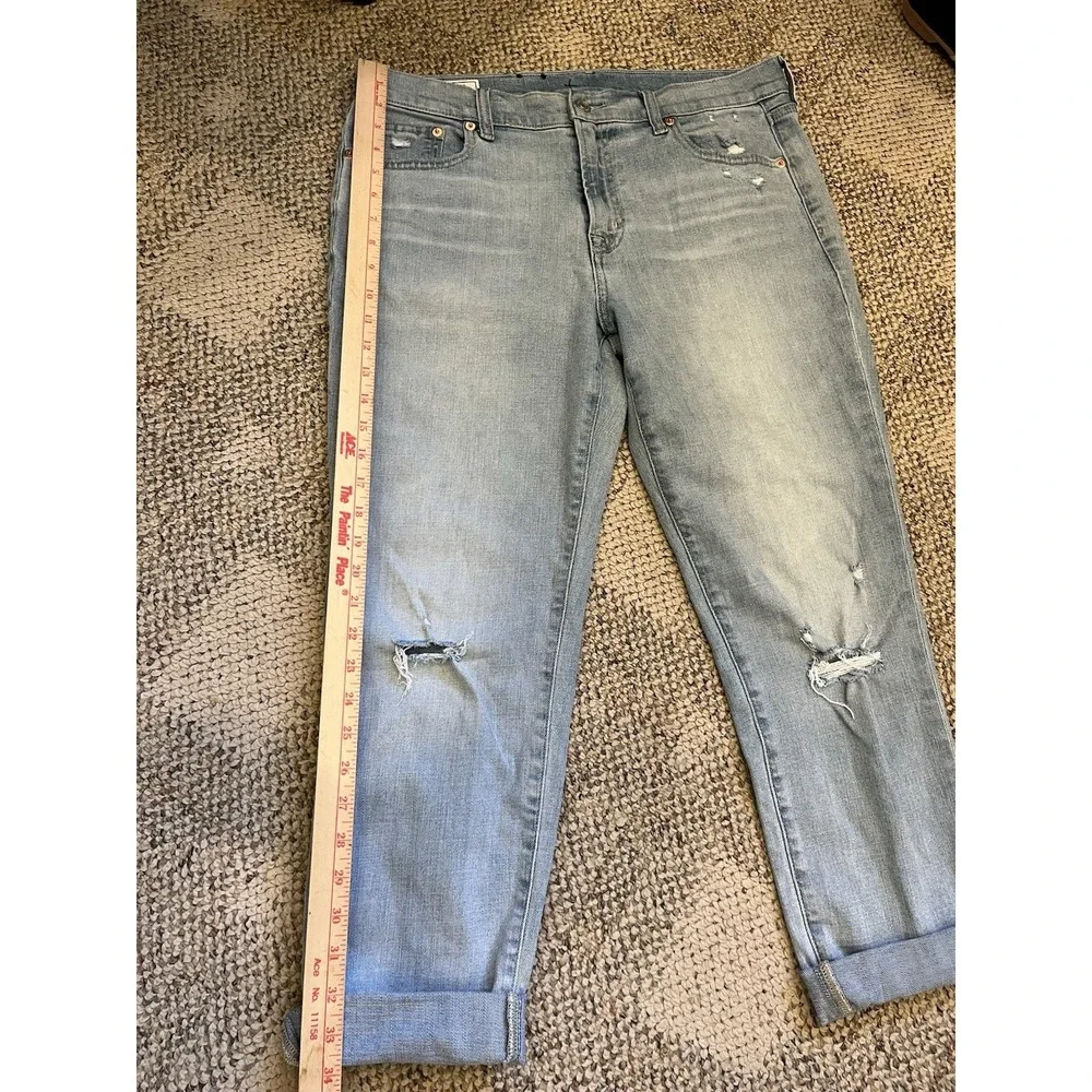 Gap Girlfriend Mid Rise Jeans Raw Hem Blue Jeans Size 30/10R Zipper Distressed - Picture 8 of 9